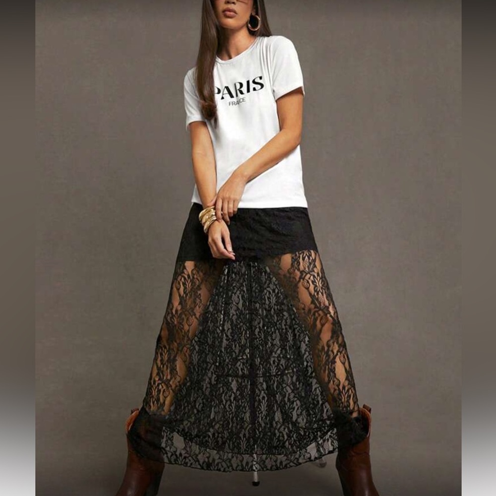 Elegant Black Lace Overlay Skirt
